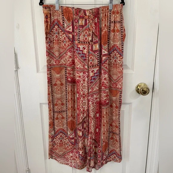 Rachel Zoe Aztec Boho Pattern Flowy Wide Leg Cropped Pants size M - Picture 4 of 5